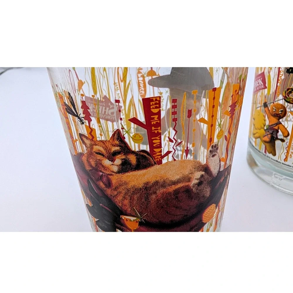 McDonalds Shrek Forever After Glass 2010 Puss In Boots Collector Cups Set of 2